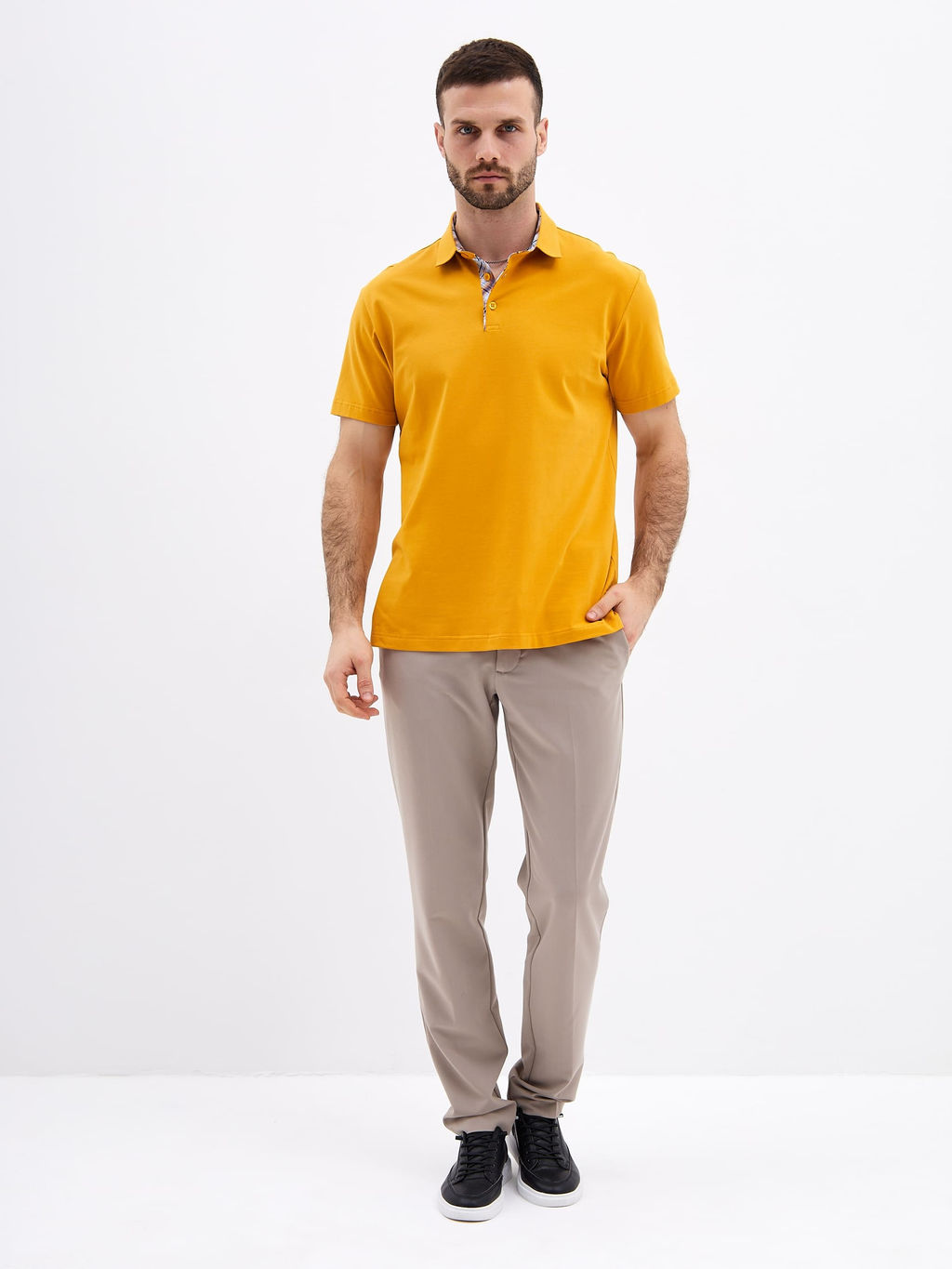 Джемпер мужской с воротником поло короткий рукав GREG G144-KO1246T-SAS5122 (т.желтый)  фото 5