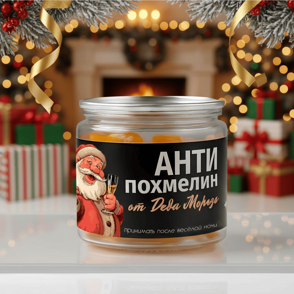 Мармеладное драже "Антипохмелин от Деда Мороза", 90г., со вкусом тутти-фрутти