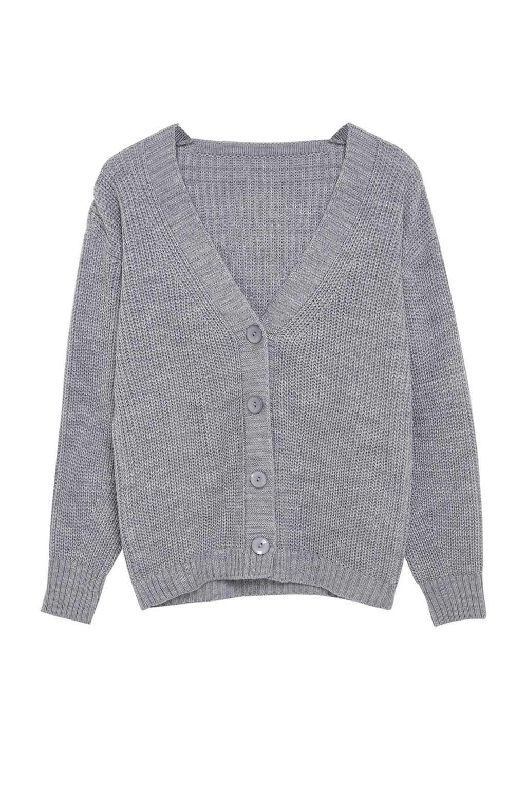 Gri Basic V Yaka Triko H?rka TWOAW24HI00383