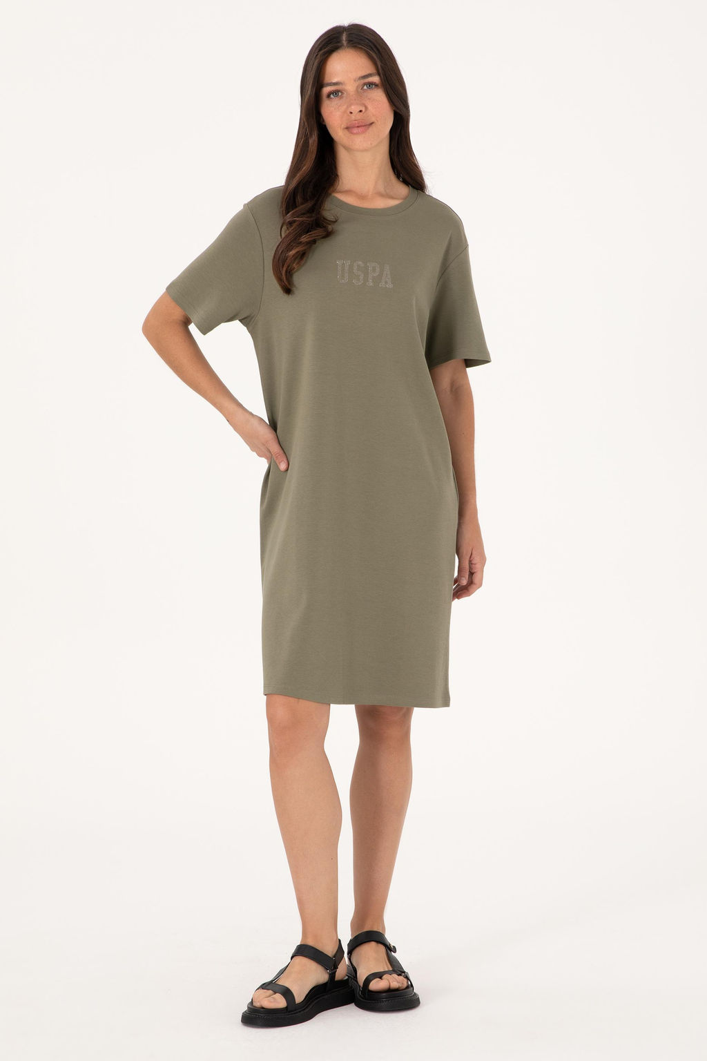 Kad_n Koyu Haki Bisiklet Yaka Mini Boy _rme Elbise Sepette S_rpriz _ndirim - U.s. polo assn фото 3