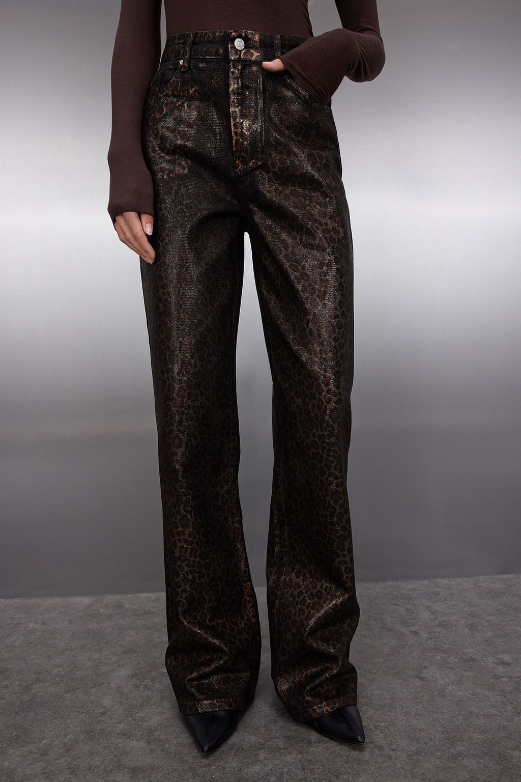 Limited Edition Cok Renkli Leopar Varak Bask?l? Yuksek Bel Wide Leg Jeans TWOAW25JE00071 - Trendyolmilla фото 15