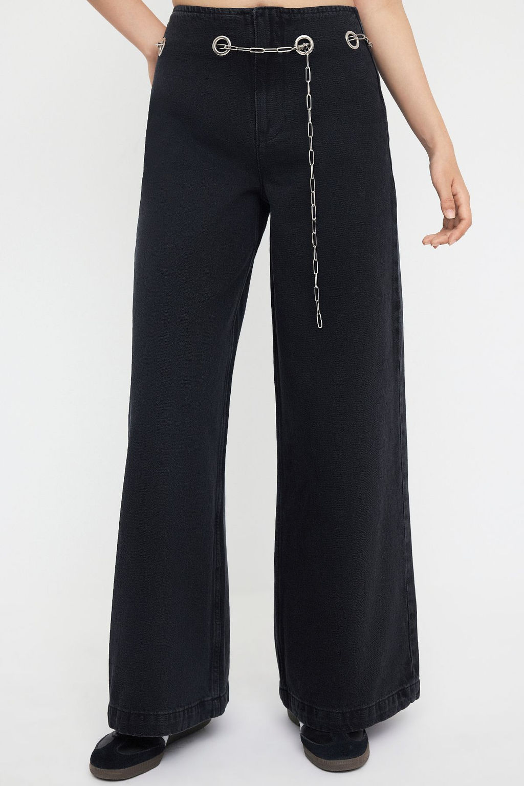 Teen Siyah Yuksek Bel Aksesuar Detayl? Genis Paca Wide Leg Jeans TWOAW26JE00040 - Trendyolmilla фото 3
