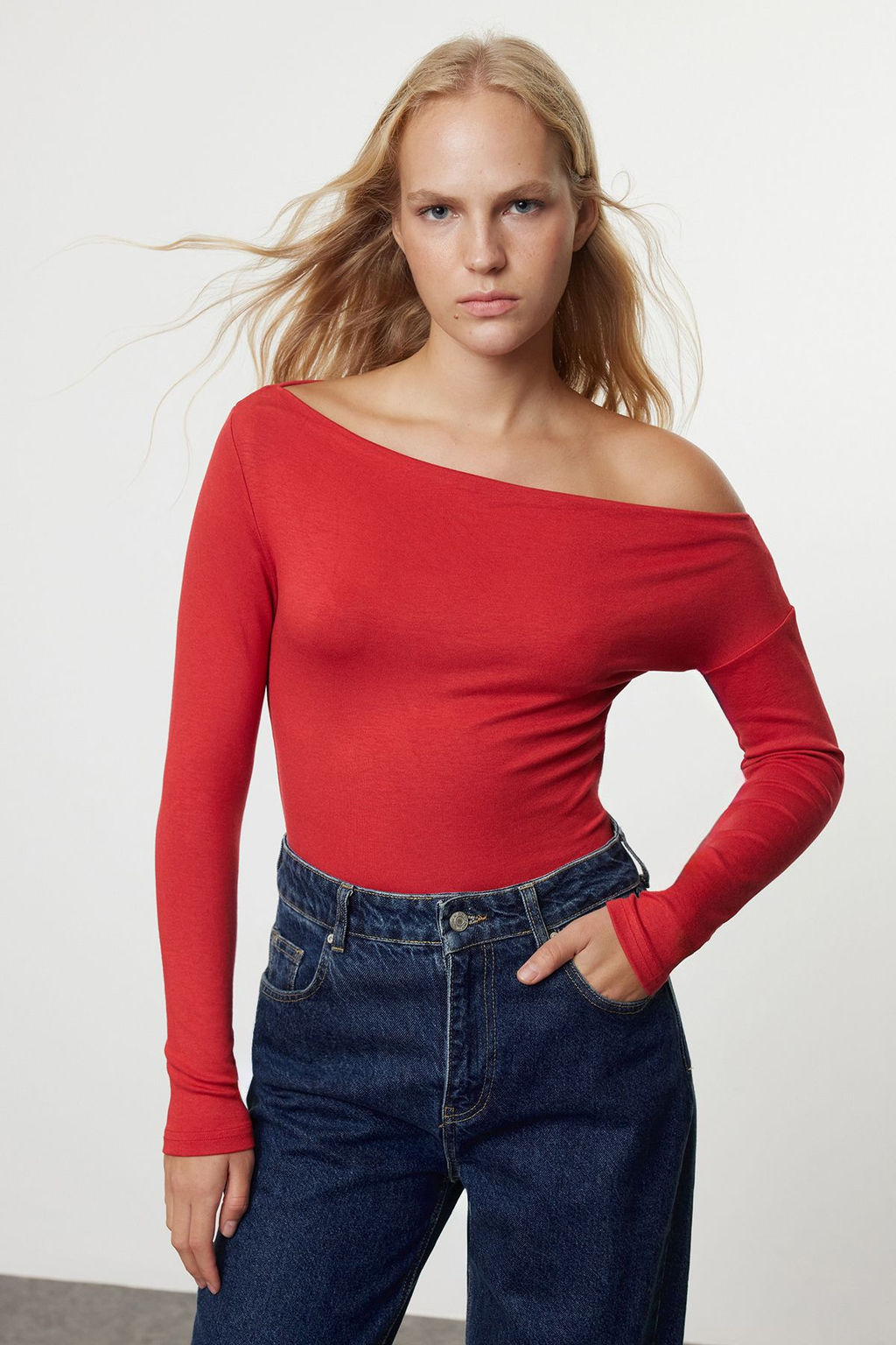 Lacivert Cizgili-Ekru Soft Touch/Yumusak Kumasl? Vucuda Oturan Esnek Orme Bluz TWOAW25BZ00063 - Trendyolmilla фото 12