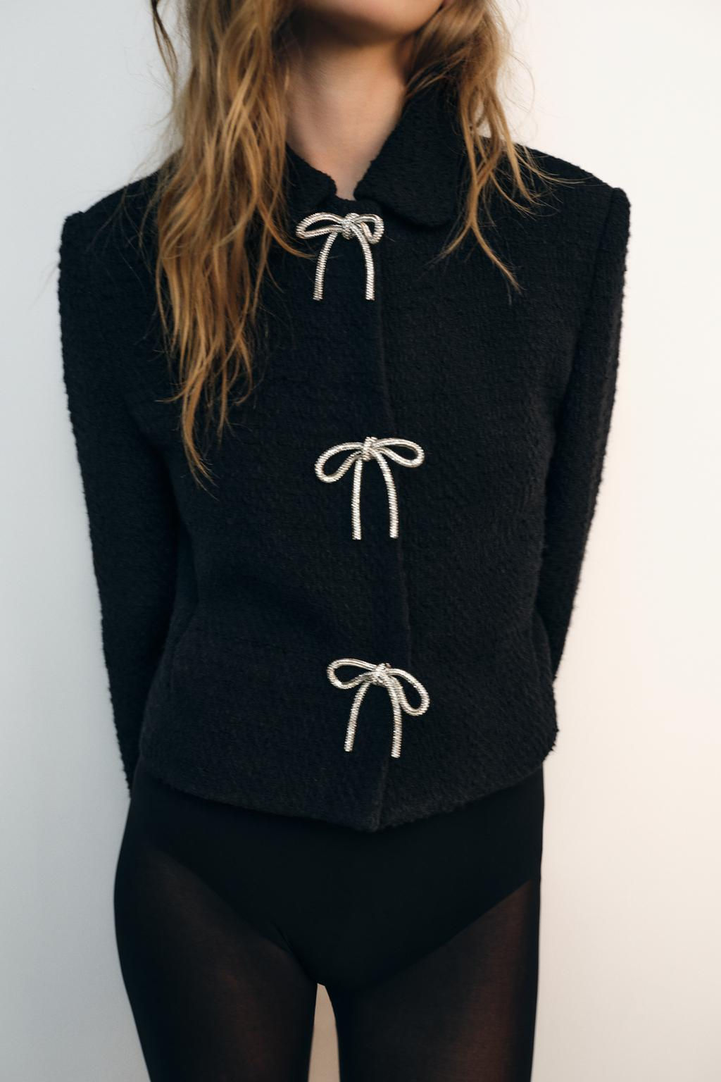 TEXTURED JACKET WITH BOW BUTTON - Zara фото 3