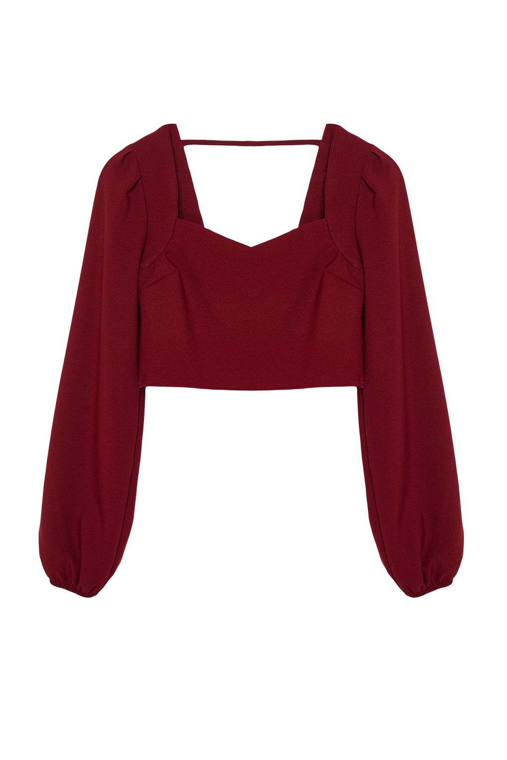 Bordo Crop Kalp Yaka Uzun Kollu Dokuma Bluz TWOSS21BZ0236 - Trendyolmilla фото 6
