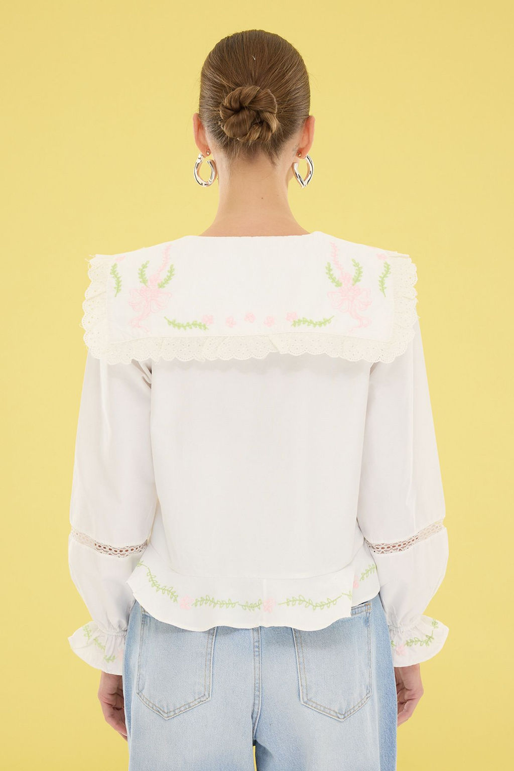 TRENDYOLMILLA Ekru V Yaka Nak?s Detayl? F?rf?rl? Gomlek TWOSS25GO00103  фото 4