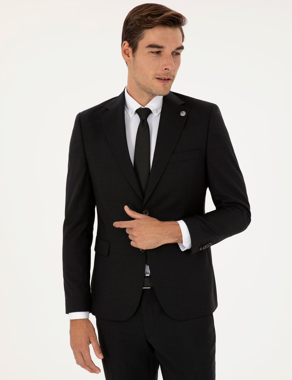 Siyah Slim Fit %100 Y_n Tak_m Elbise