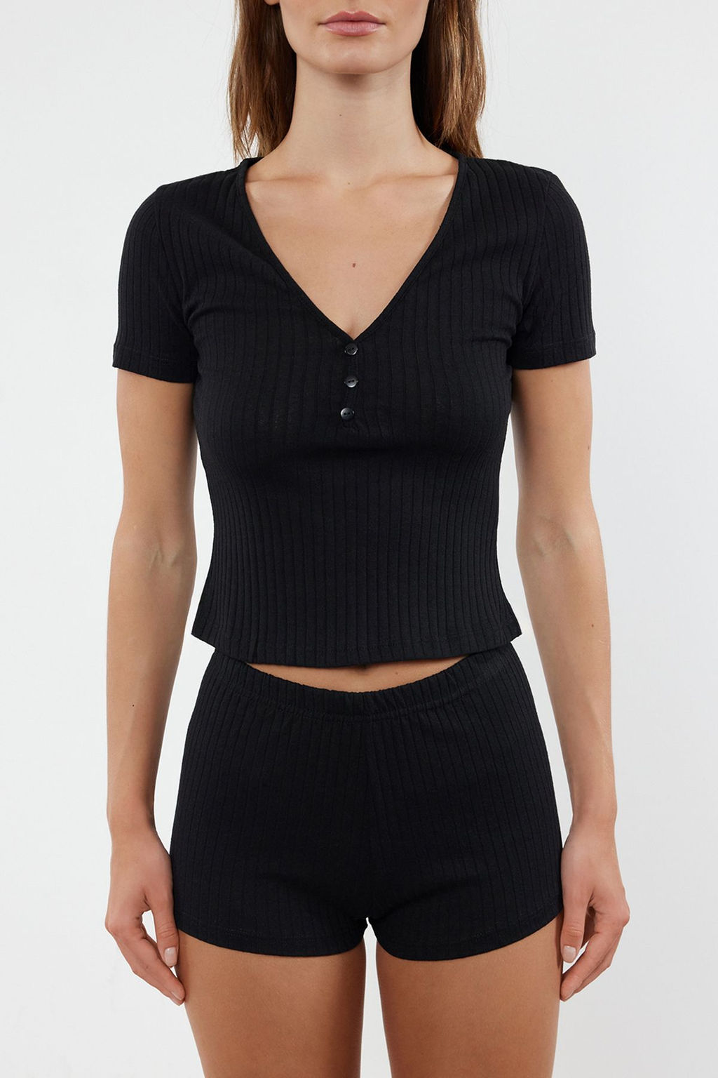 Trendyolmilla Bordo Dugme Detayl? Fitilli Sortlu Orme Pijama Tak?m? THMSS24PT00097 фото 21