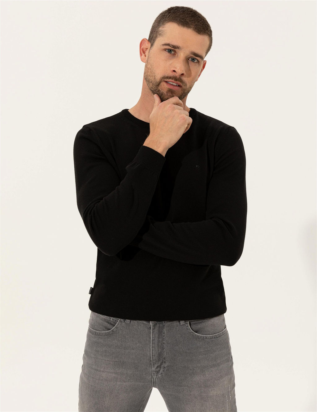 Siyah Slim Fit Bisiklet Yaka Basic Triko Kazak - Pierre cardin фото 3