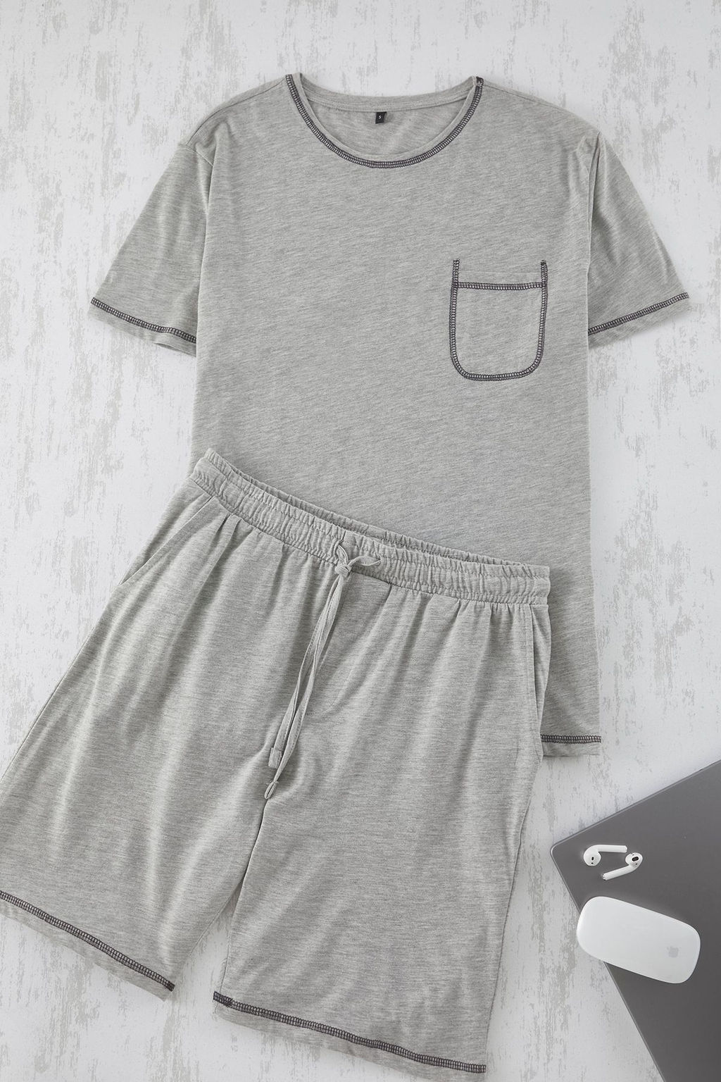 TRENDYOL MAN Gri Regular Fit Karyoka Dikisli Orme Sortlu Pijama Tak?m? TMNSS25PT00017 - Trendyolmilla фото 6