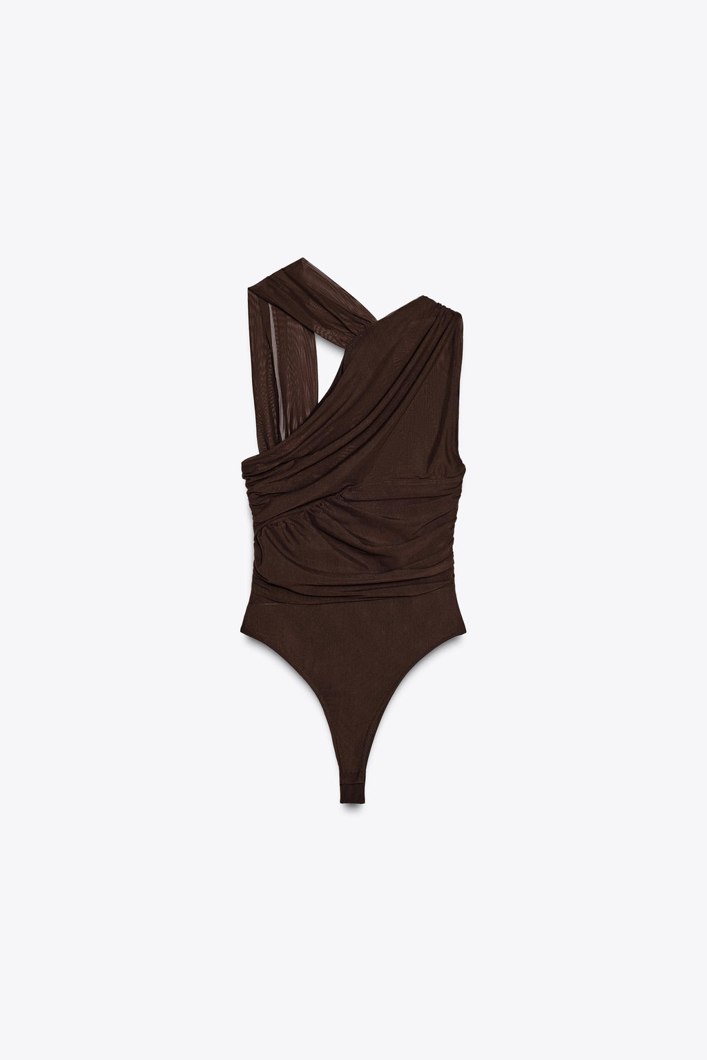 DRAPED ASYMMETRIC TULLE BODYSUIT - Zara фото 7