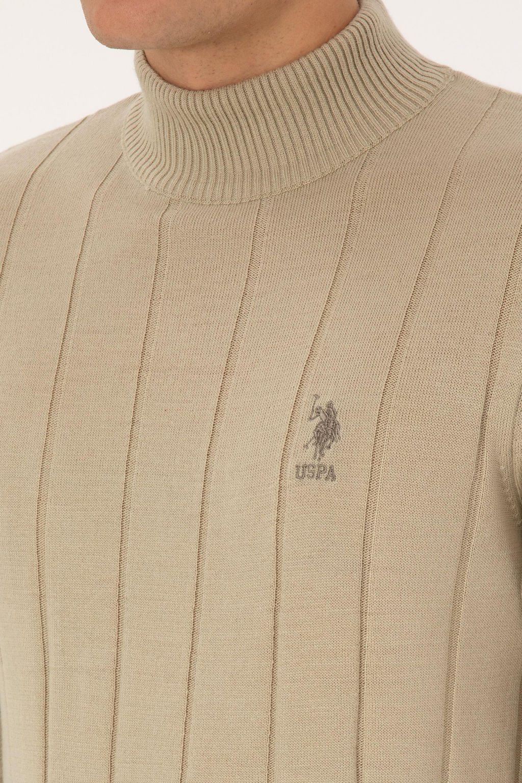Erkek Slim Fit Yar_m Bal_k__ Yaka A__k Haki Kazak - U.s. polo assn фото 7
