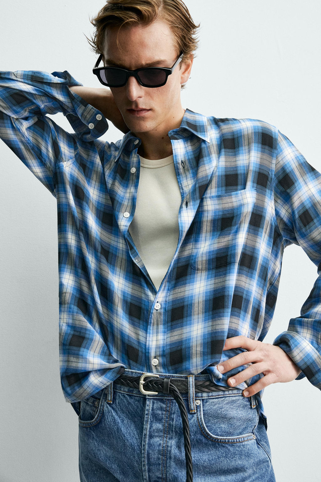 CAMISA FLUIDA CUADROS AARON LEVINE X ZARA / Azul  фото 5