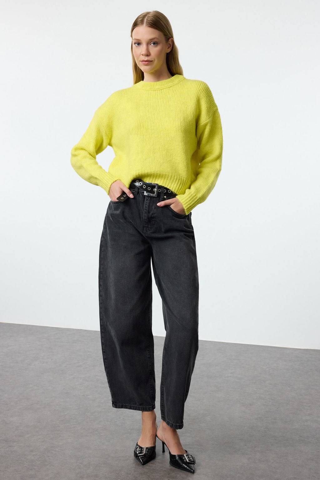 Lime Genis Kal?p Yumusak Dokulu Basic Triko Kazak TWOAW23KZ00185