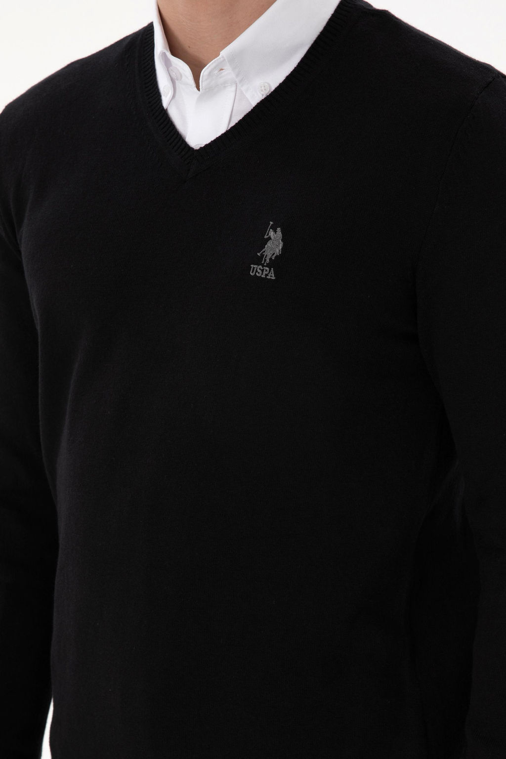 Erkek Slim Fit V Yaka Siyah Basic Kazak - U.s. polo assn фото 7