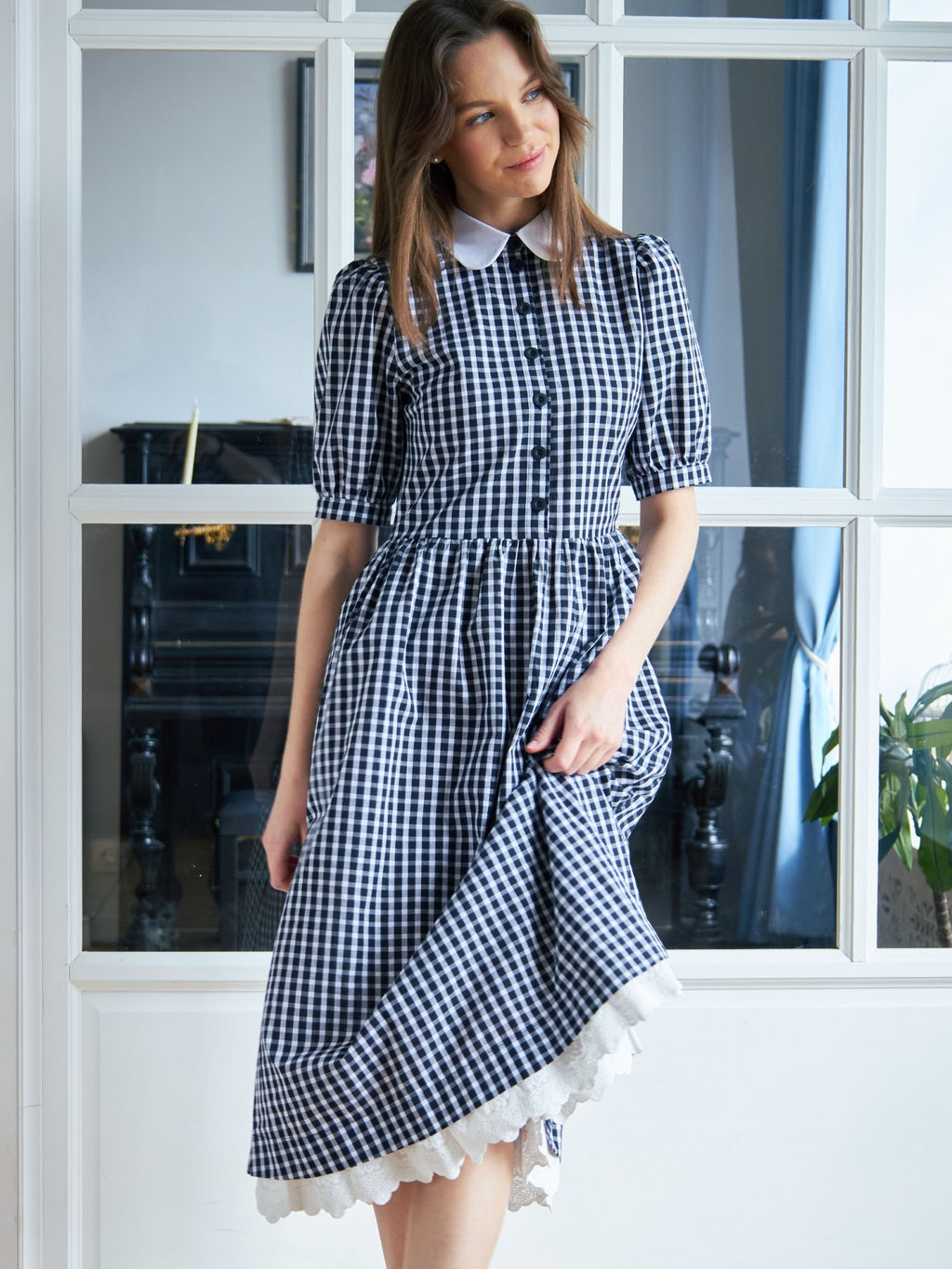 Платье хлопок OD-790-7 ч/б клетка