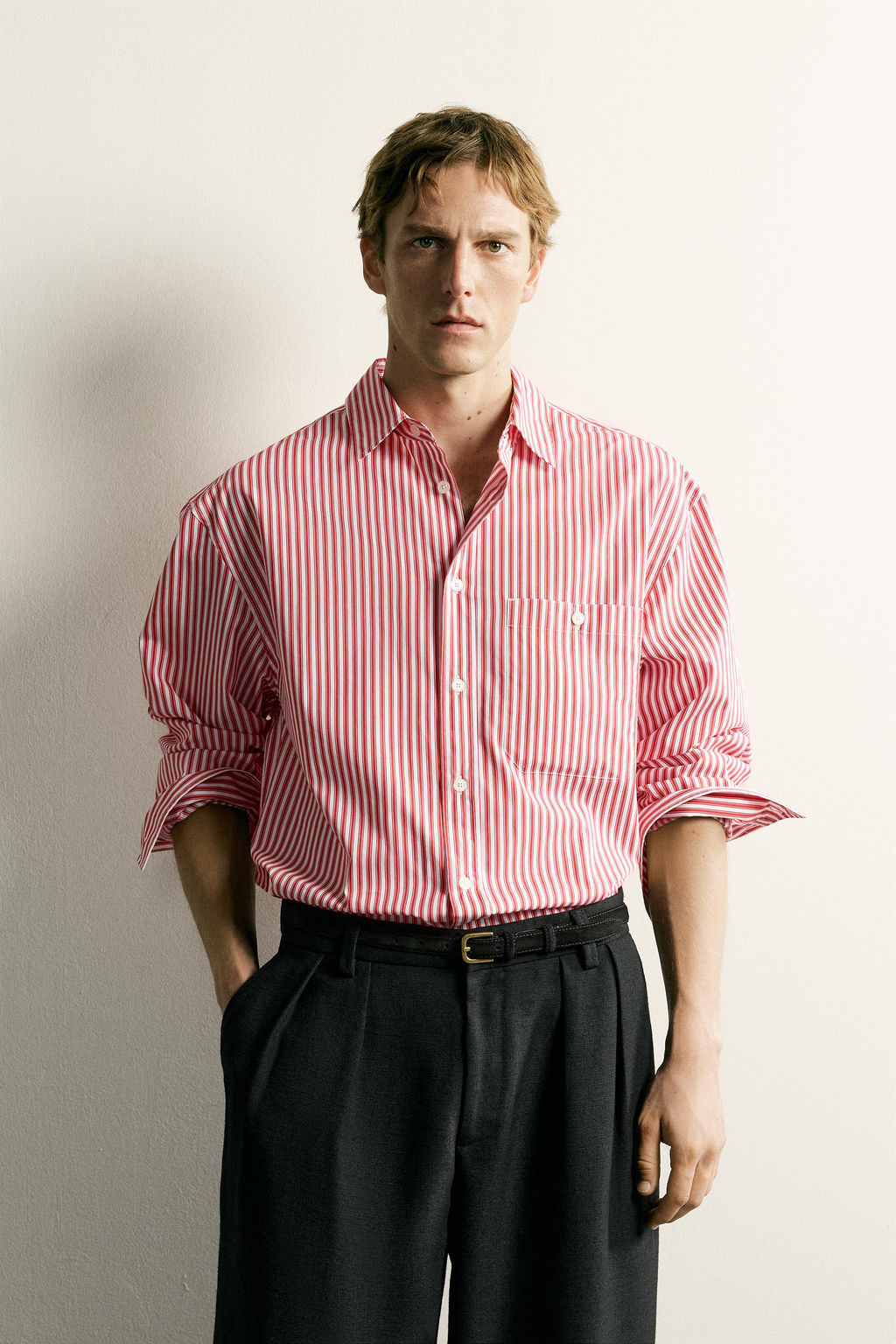 CAMISA BOXY FIT RAYAS / Blanco / Rojo - Zara фото 2