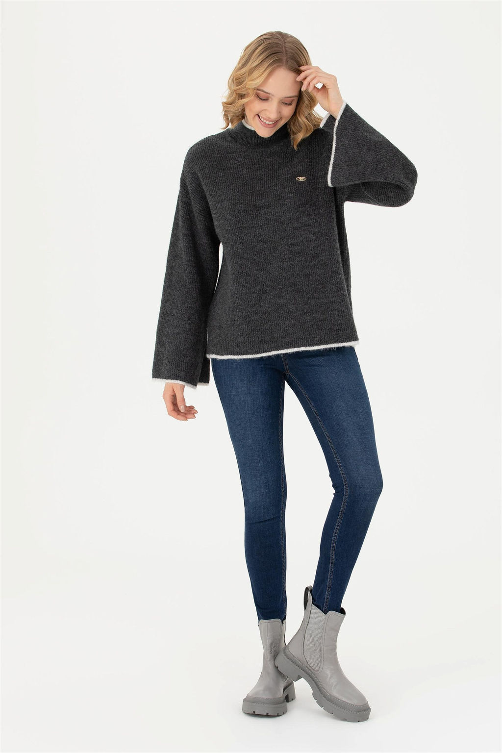 Женский свитер антрацитового меланжа - U.s. polo assn фото 4