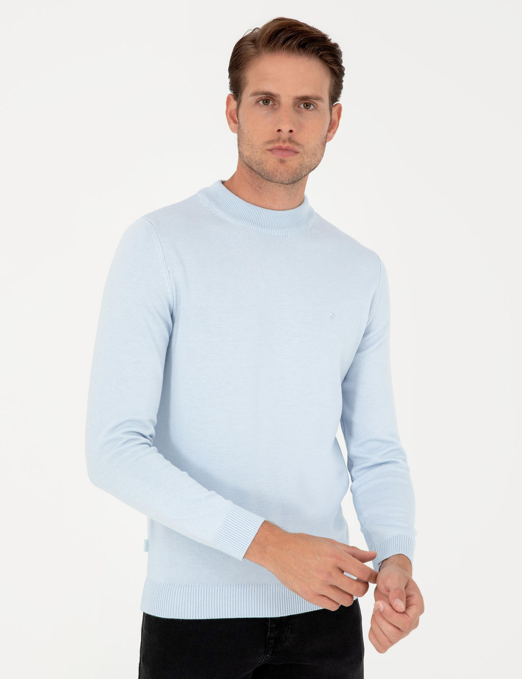 A__k Mavi Slim Fit Yar_m Bal_k__ Yaka Basic Triko Kazak - Pierre cardin фото 3