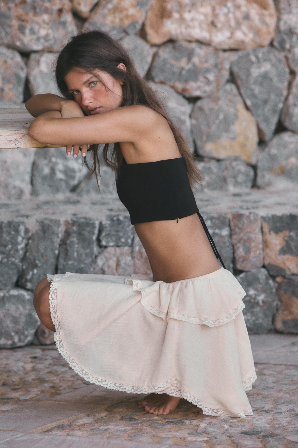 FALDA MINI VOLANTES ENCAJE / Blanco / Rosa - Zara фото 2