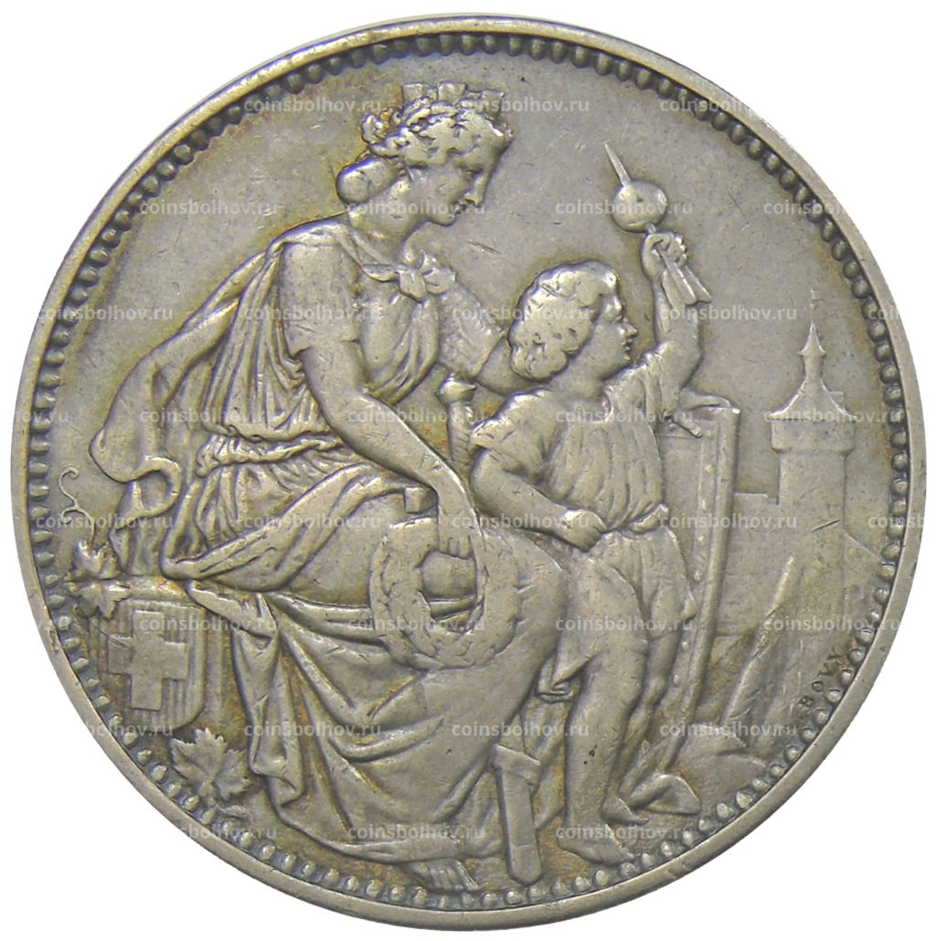 5 франков 1865 года Швейцария Стрелковый фестиваль в Шаффхаузене