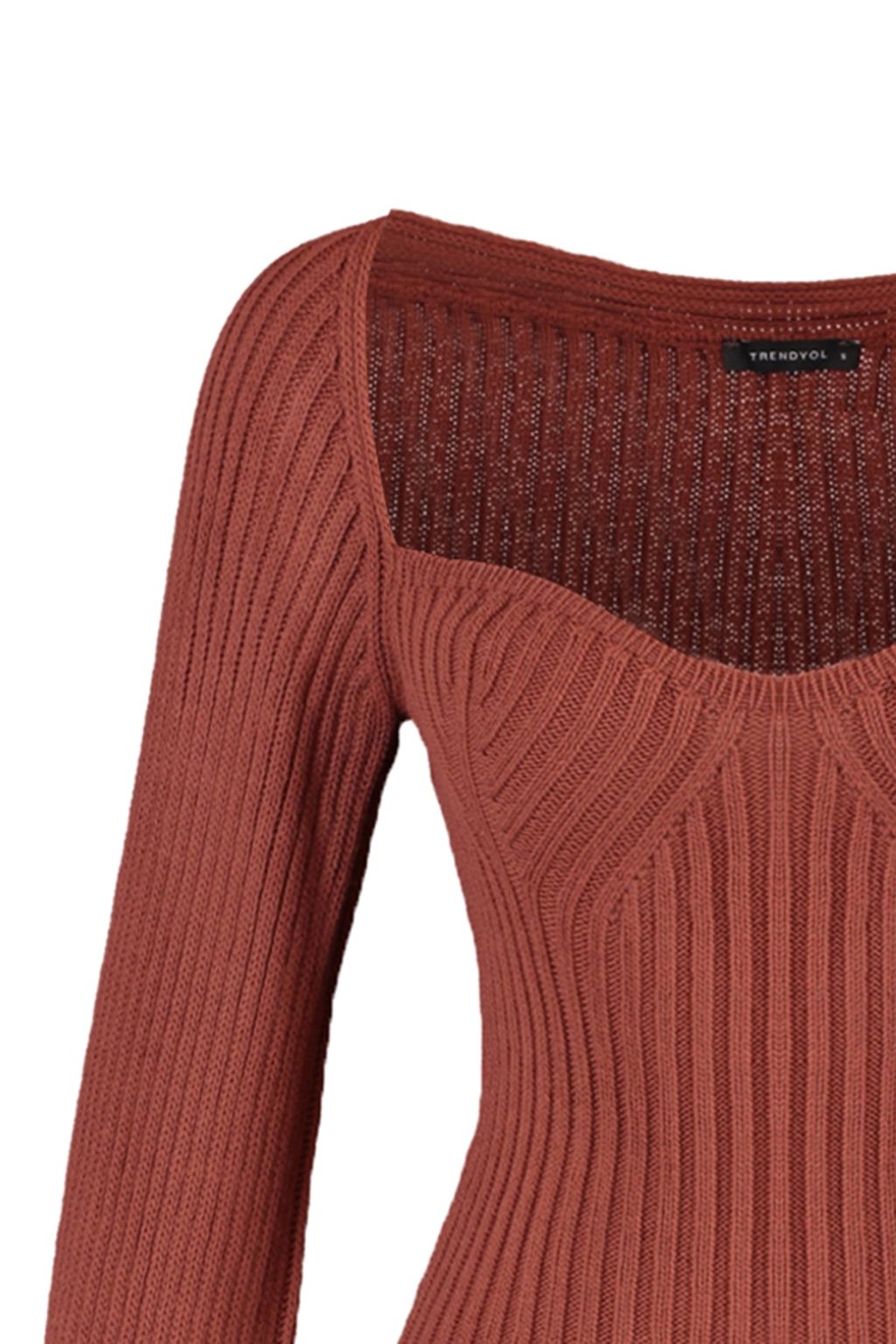 Kahverengi Crop Kalp Yaka Triko Kazak TWOAW22KZ1760 - Trendyolmilla фото 7