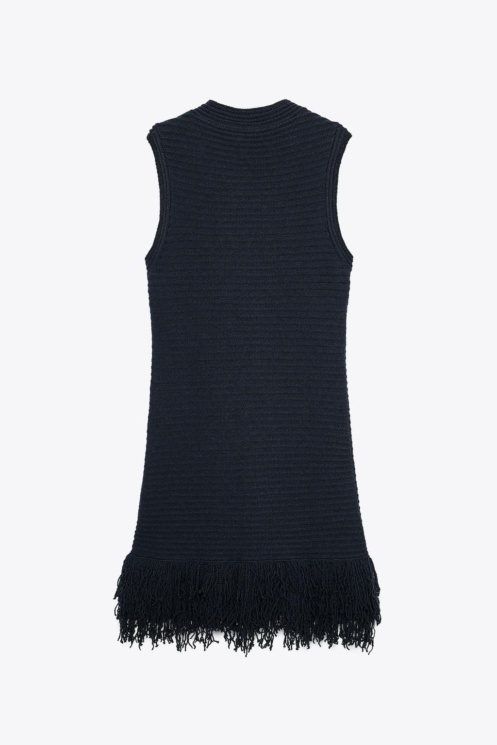 CHECK KNIT FRINGED DRESS - Zara фото 8