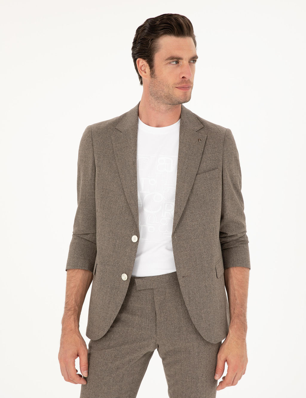 Kahverengi Slim Fit Y_n Kar___ml_ Tak_m Elbise