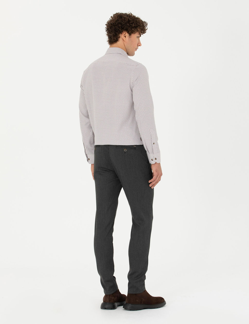 Antrasit Slim Fit _izgili Beli Lastikli Ba_c_kl_ Kanvas Pantolon