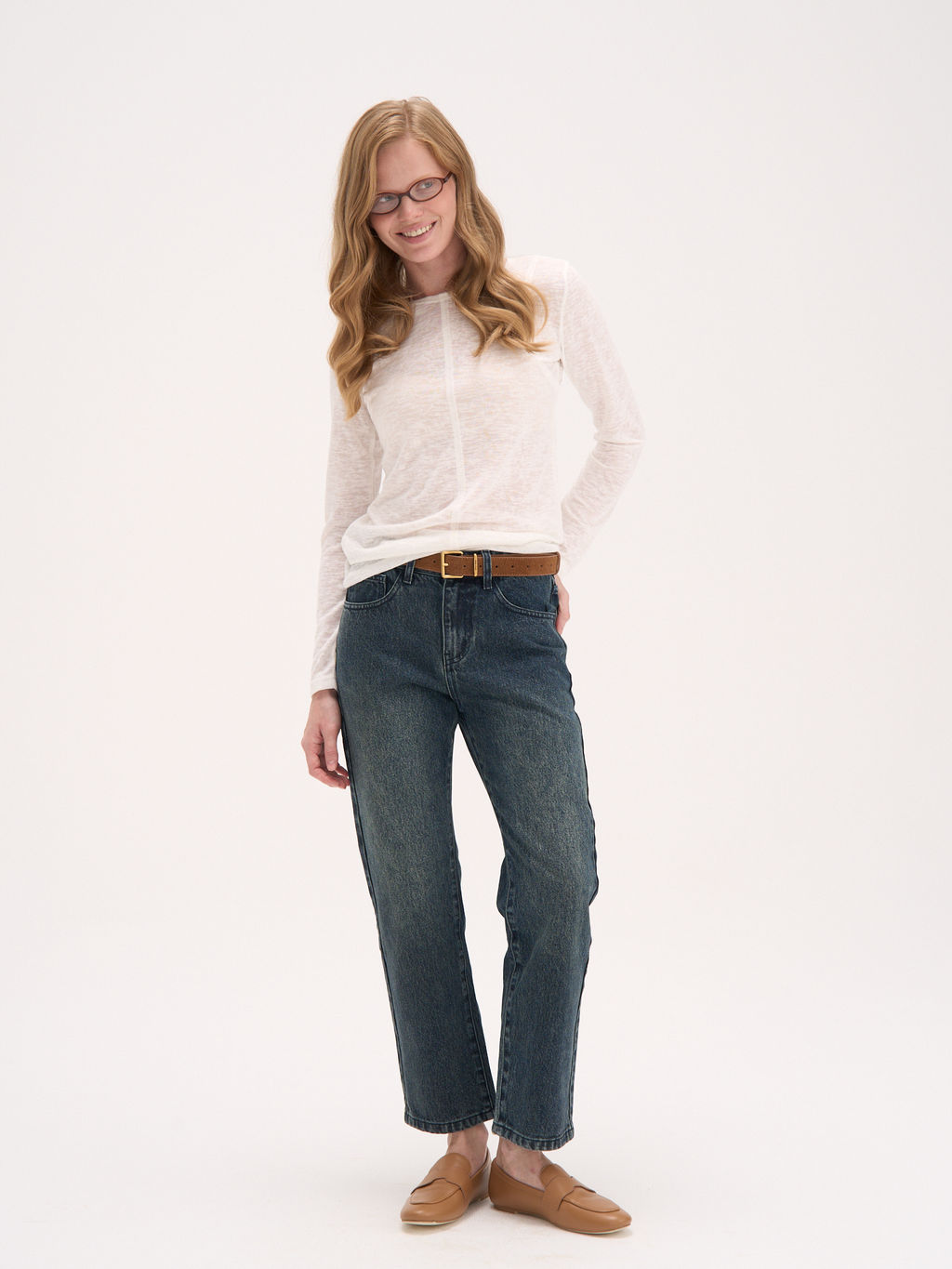 Джинсы Straight fit с вискозой "Сине-зеленый джинс" женские