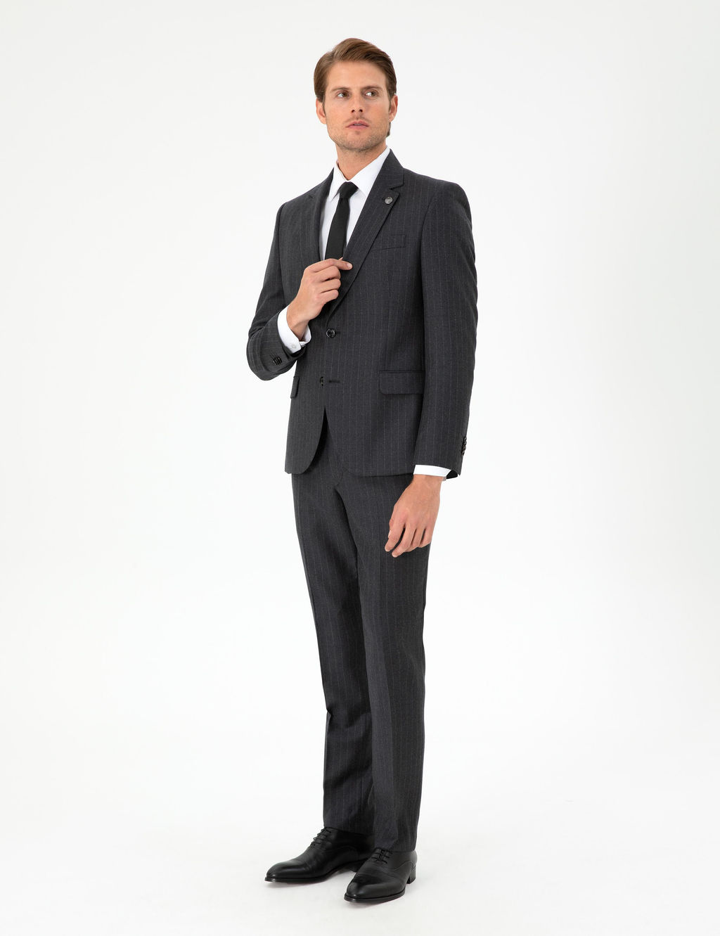 Antrasit Slim Fit _izgili Y_n Tak_m Elbise