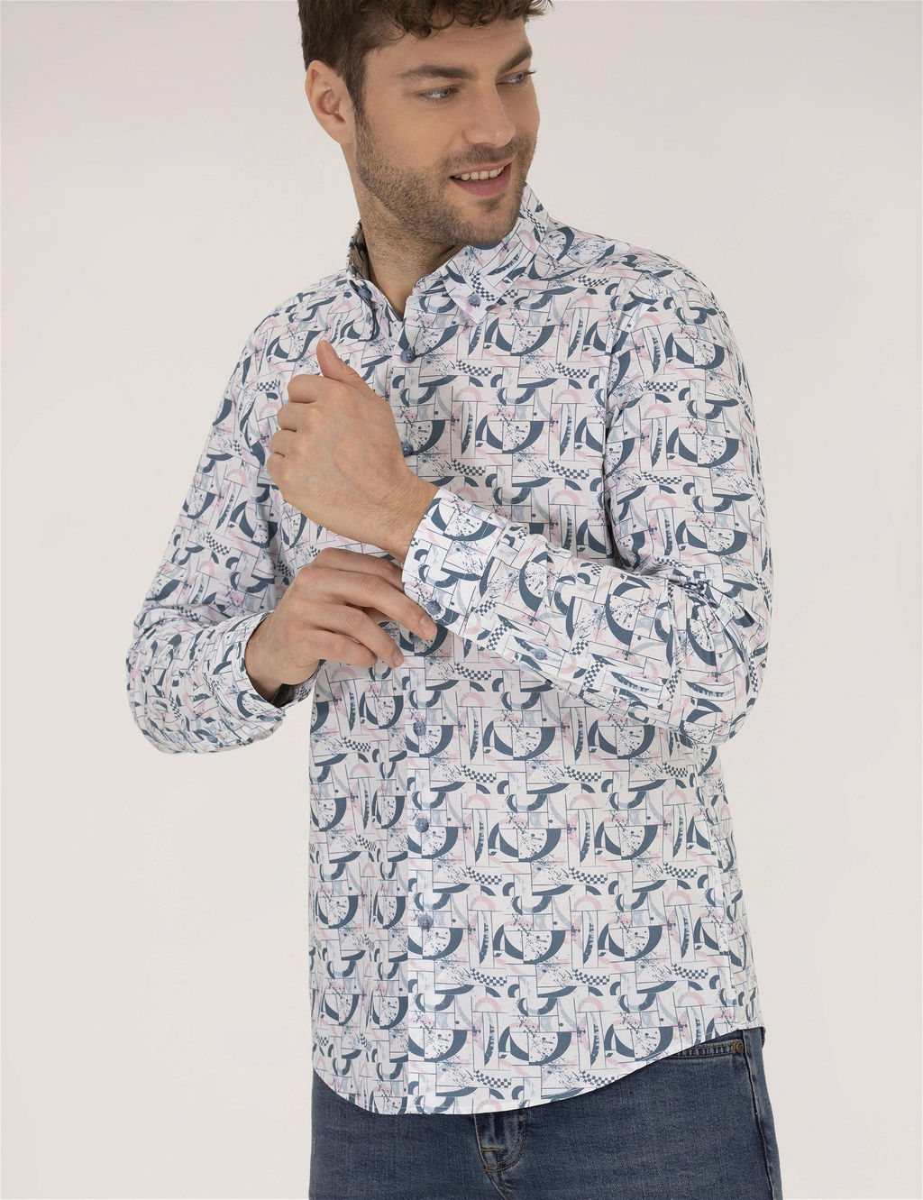 Pembe Slim Fit Uzun Kollu G_mlek - Pierre cardin фото 3