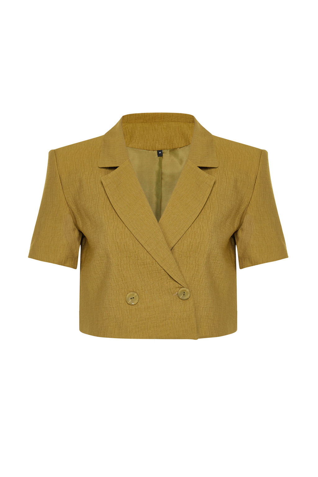 Haki Dokuma K?sa Kollu Keten Gorunumlu Blazer Ceket TWOSS24BC00023 - Trendyolmilla фото 6