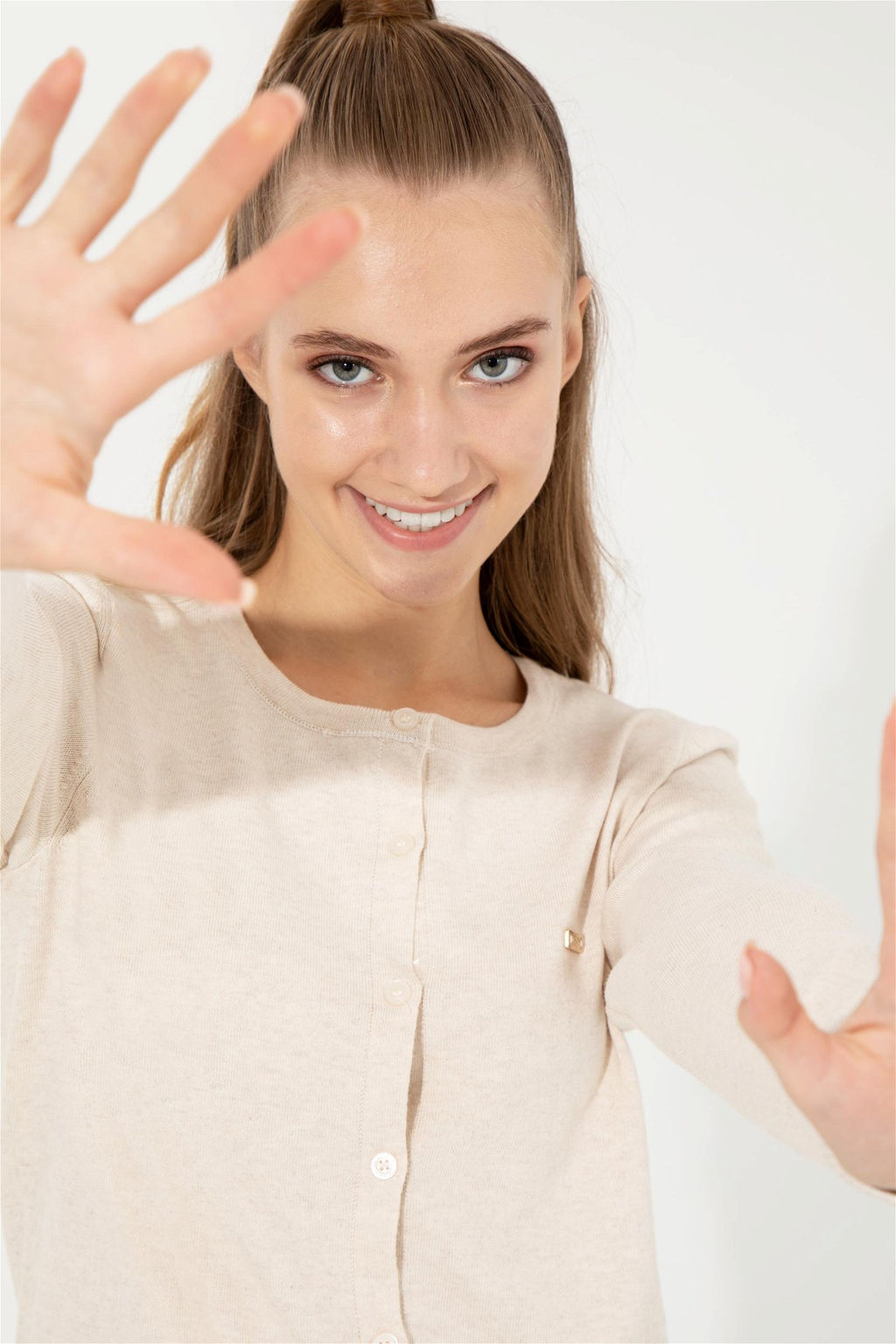 Женский кремовый меланжевый базовый трикотажный кардиган Неожиданная скидка в корзине - U.s. polo assn фото 2