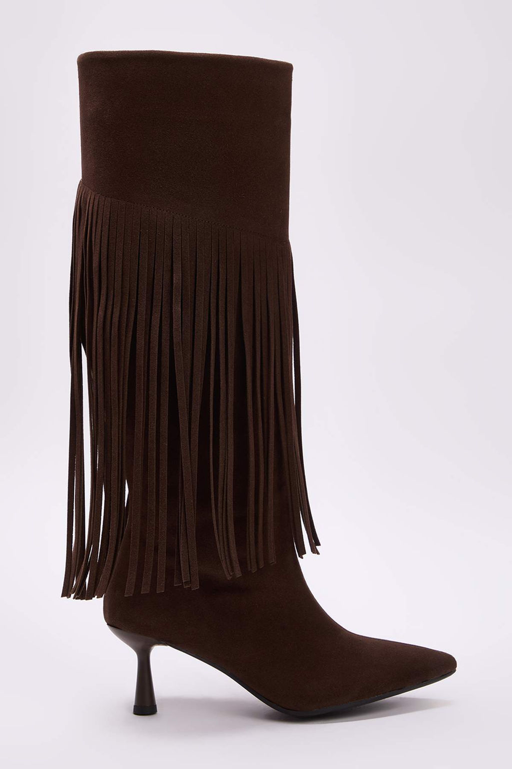 Koyu Kahverengi Suet Puskul Detayl? Topuklu Kad?n Cizme TAKAW26CZ00018 - Trendyolmilla фото 5