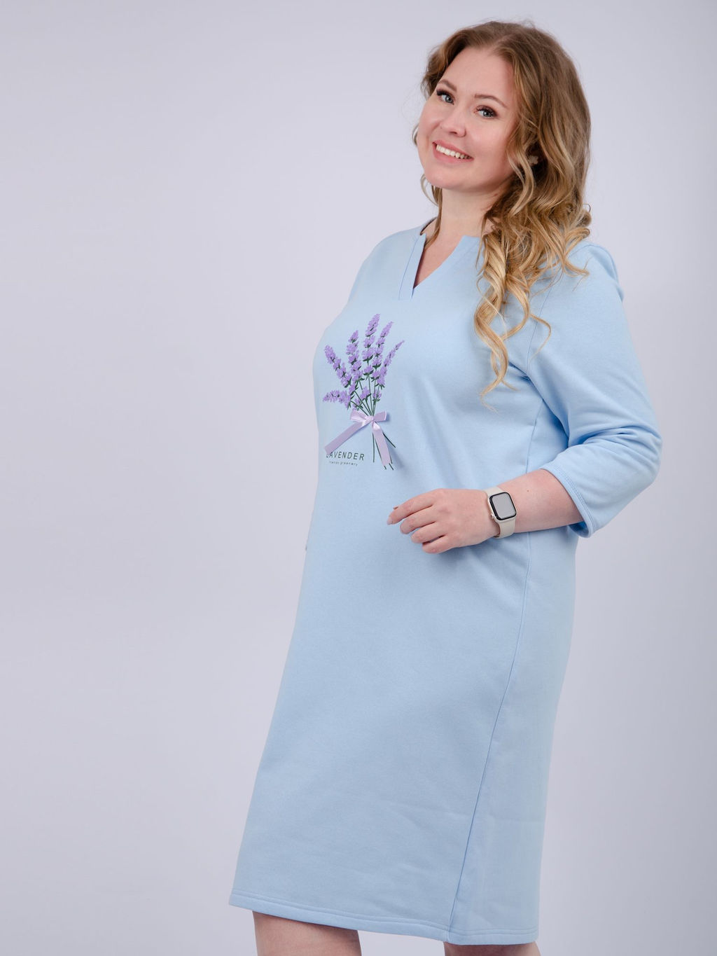 Сорочка "Лаванда 5" голубая, футер с начёсом