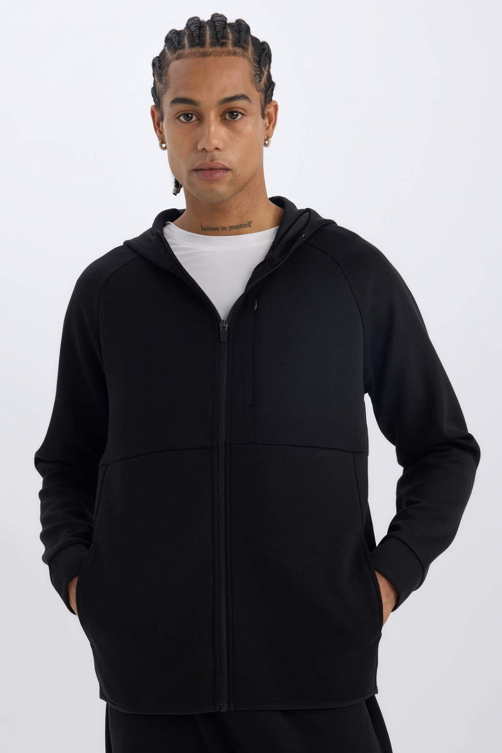 DeFactoFit Slim Fit Dar Kesim Kapusonlu Skuba Dalg?c Kumas Fermuarl? Sporcu Sweatshirt  фото 2