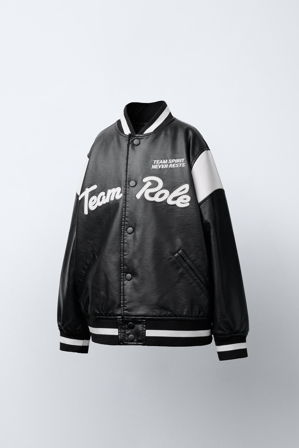 FAUX LEATHER BOMBER JACKET WITH EMBROIDERED TEXT - Zara фото 2