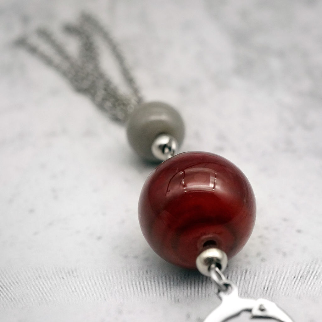 Серьги из муранского стекла LS3349/бордовый,серый