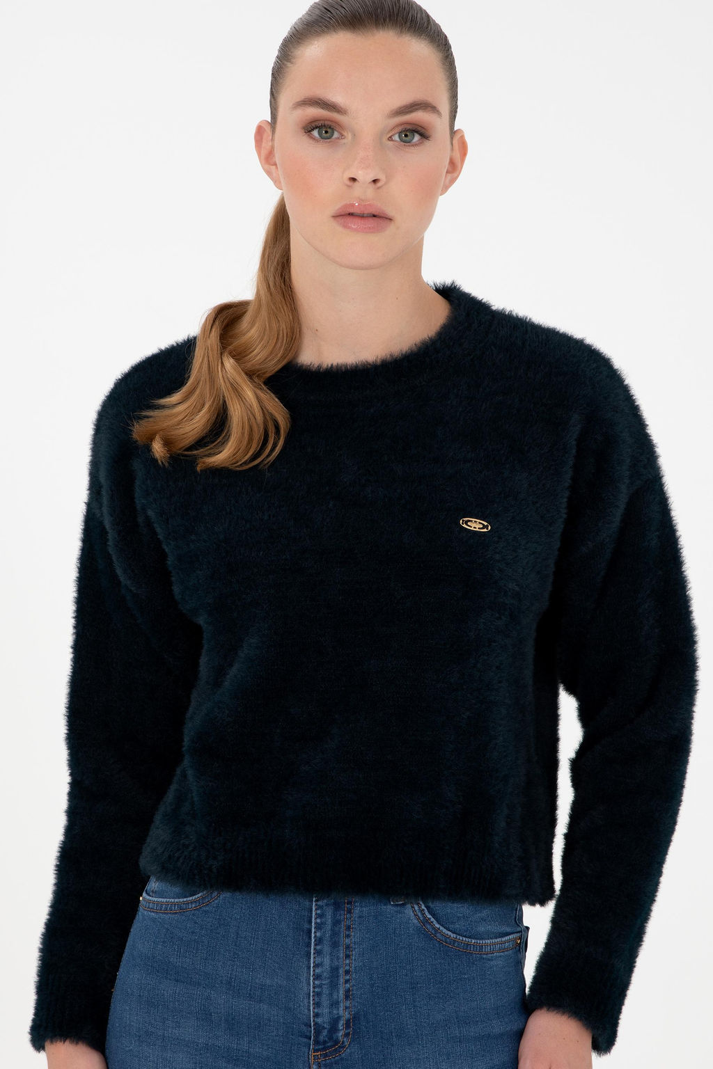 Женский темно-синий свитер с круглым вырезом и мягкой текстурой - U.s. polo assn фото 3