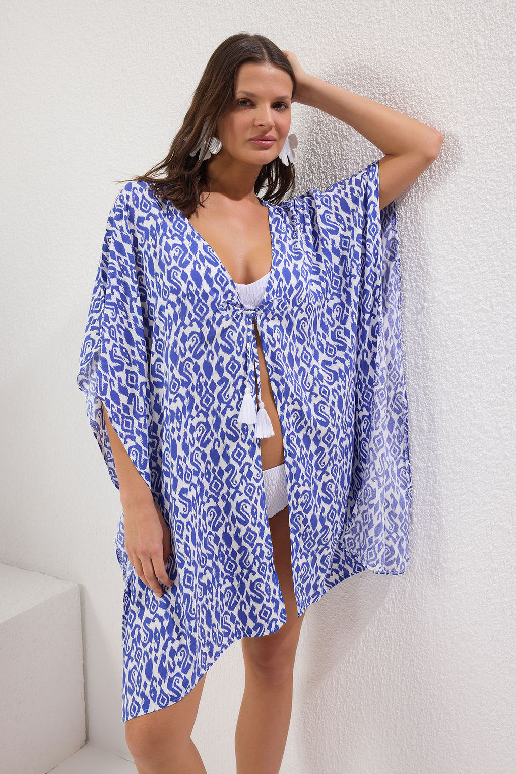 Sal Desenli Dokuma Serit Aksesuarl? Plaj Kimono&Kaftan TBESS25KM00023 - Trendyolmilla фото 3