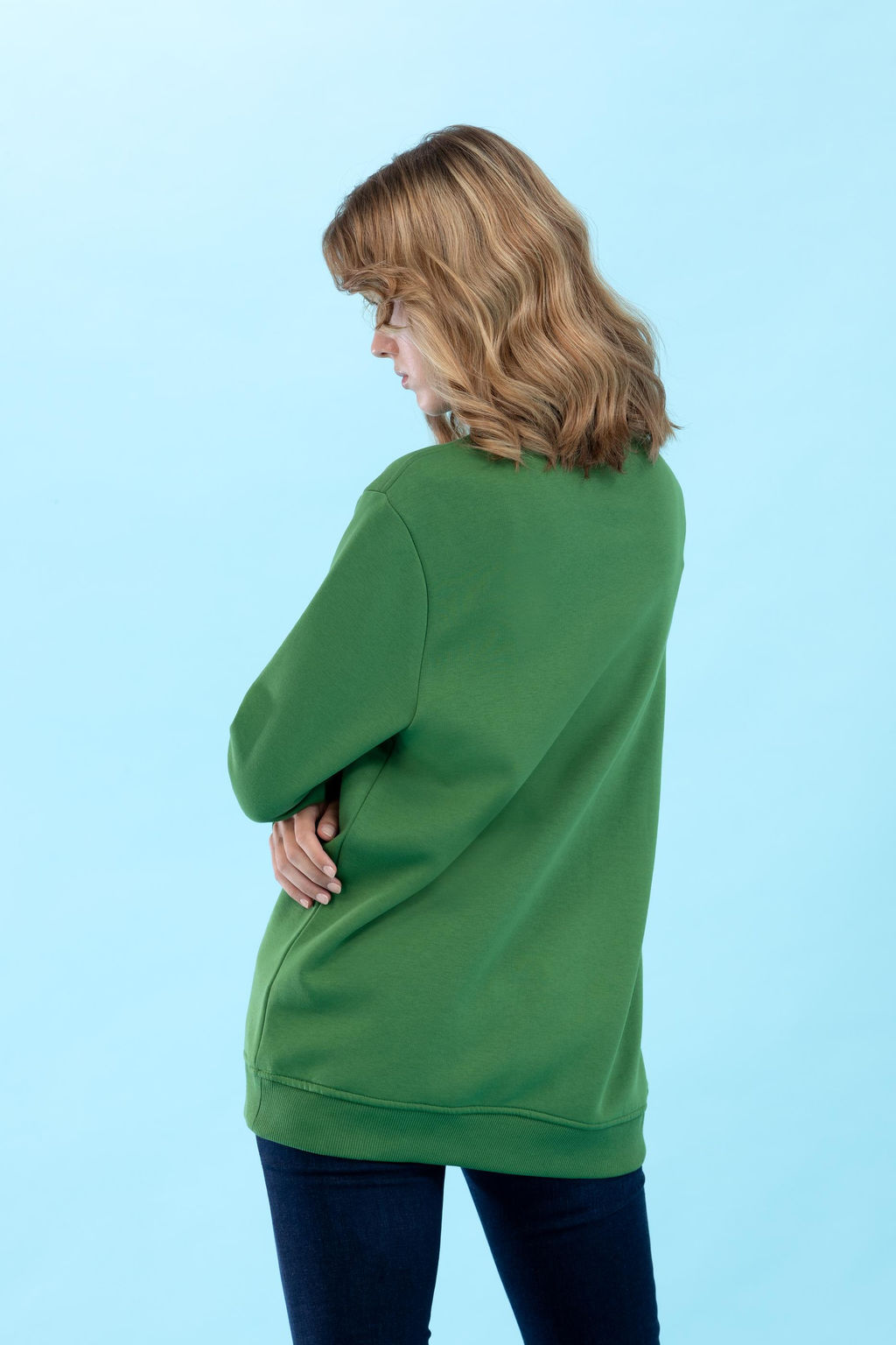 Ye_il Bisiklet Yaka Basic Sweatshirt