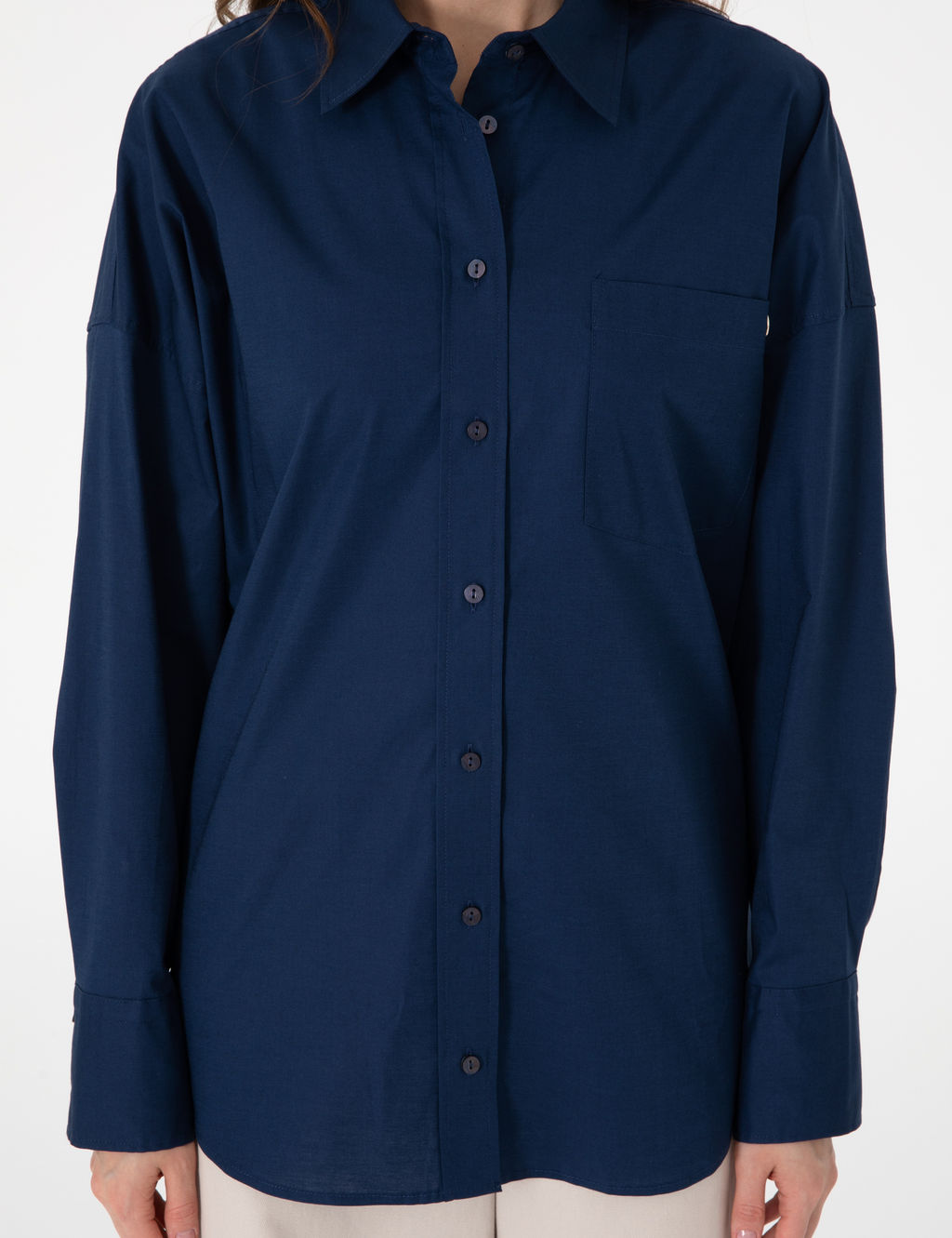 Lacivert Oversize Uzun Kollu G_mlek