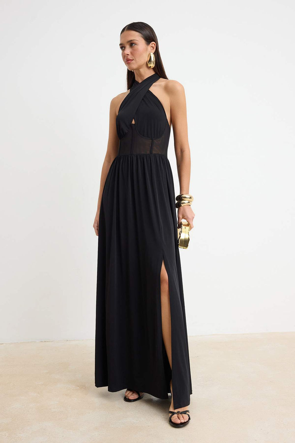 Siyah Tul Detayl? Boyundan Baglamal? Orme Maxi Abiye & Mezuniyet Elbisesi TPRSS26AE00063 - Trendyolmilla фото 2