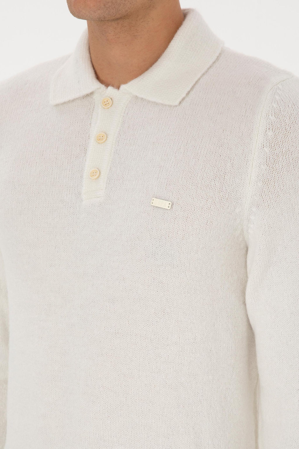 Erkek Regular Fit Polo Yaka Krem Kazak