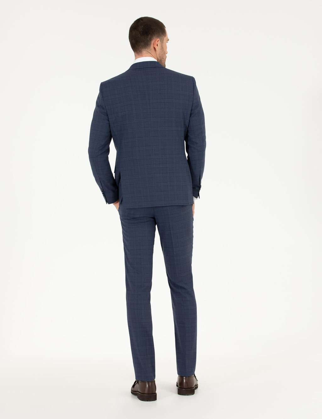 Ekose _ndigo Slim Fit Tak_m Elbise