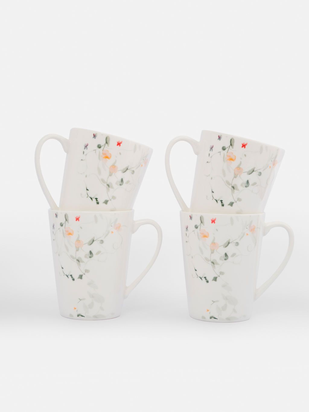 Кружка, 420 мл, 4 шт, фарфор N, белая, Цветы и листья, Primrose - Anna lafarg фото 2
