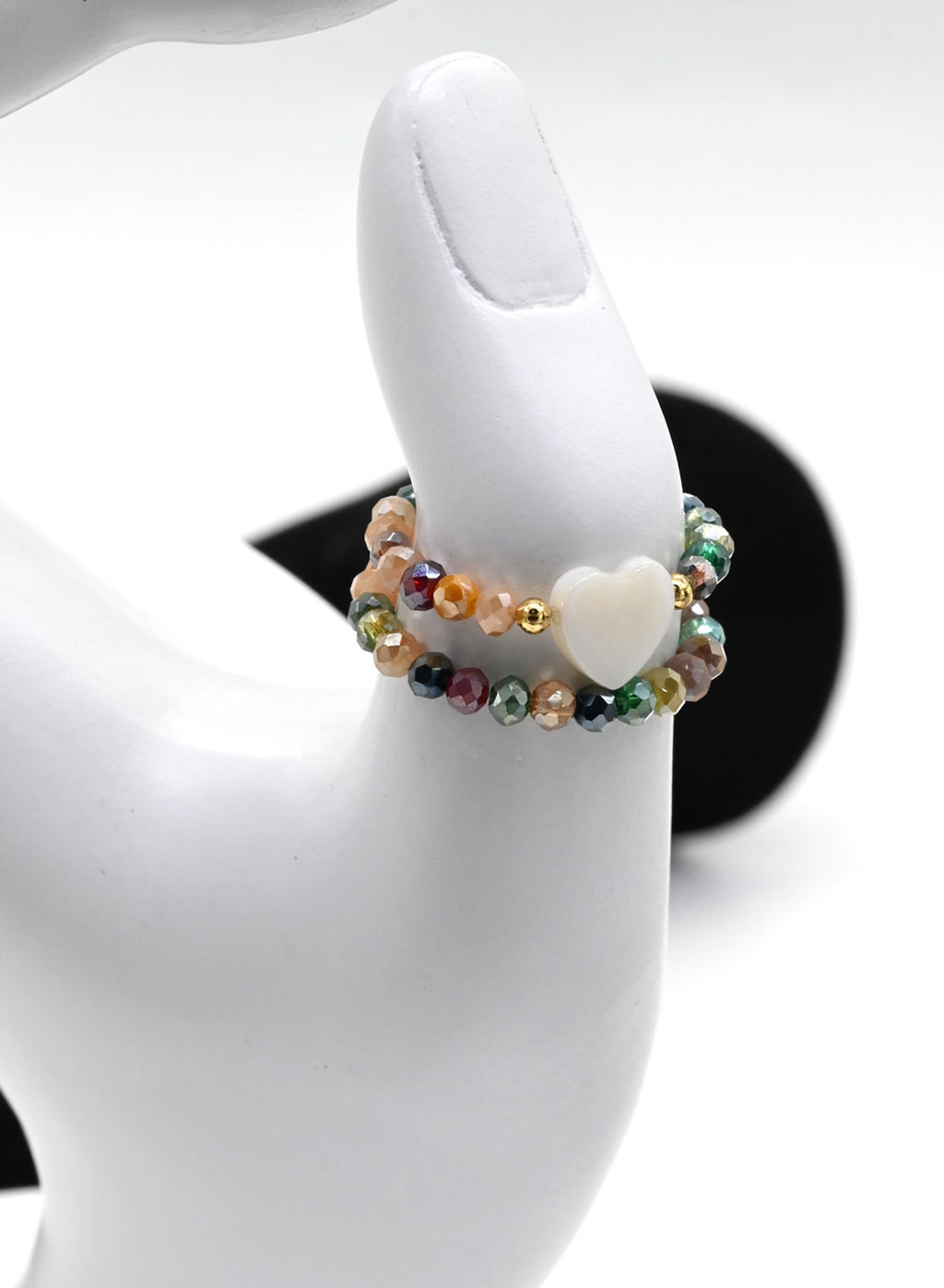 Колечко на резинке с перламутром Сердце и цирконом цвет небесно голубой - Радуга камня фото 20