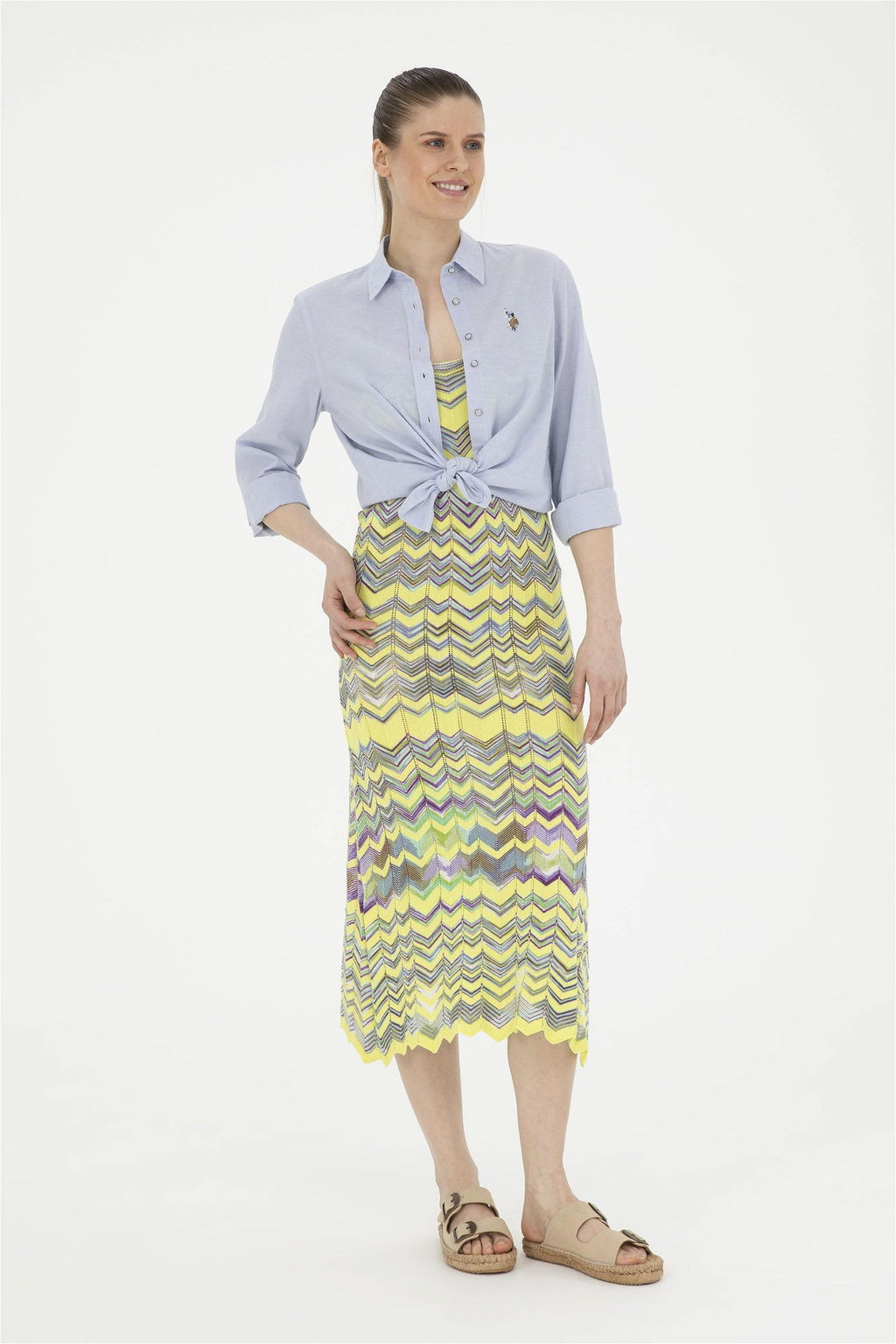 Женское трикотажное платье фисташкового цвета с круглым вырезом Неожиданная скидка в корзине - U.s. polo assn фото 4