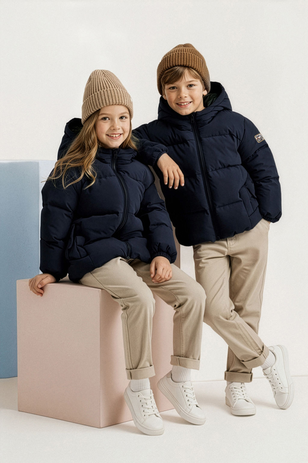 Lacivert Duz/Basic Kal?n Kapusonlu Regular Unisex Cocuk Mont TKDAW26MO00014